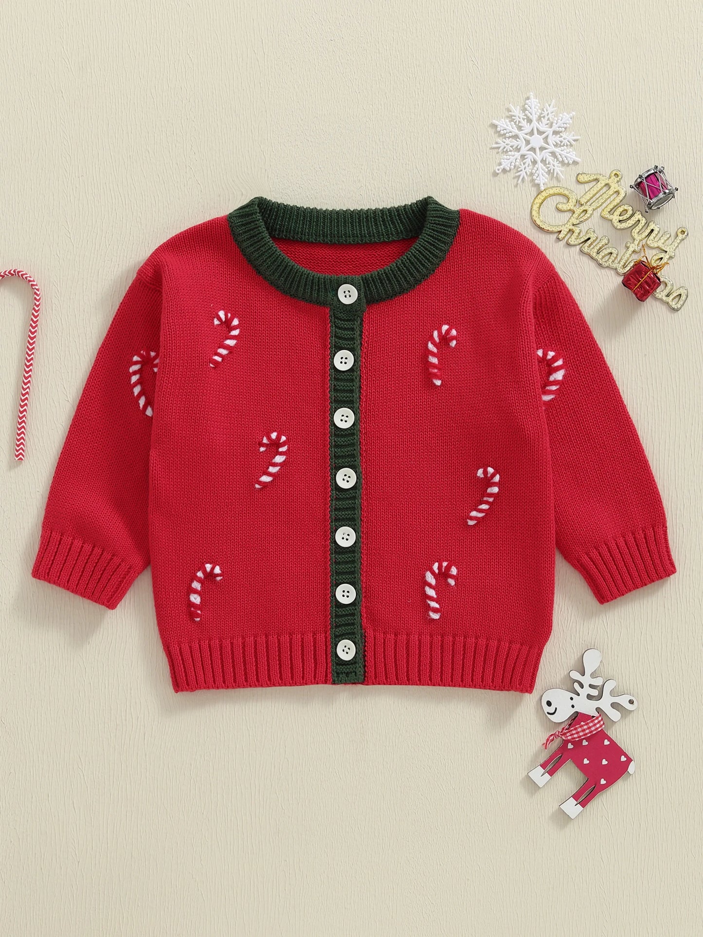 Infant Toddler Christmas Reindeer Knit Cardigan Sweater Long Sleeve Button Down Winter Clothes for Boys Girls with Festive
