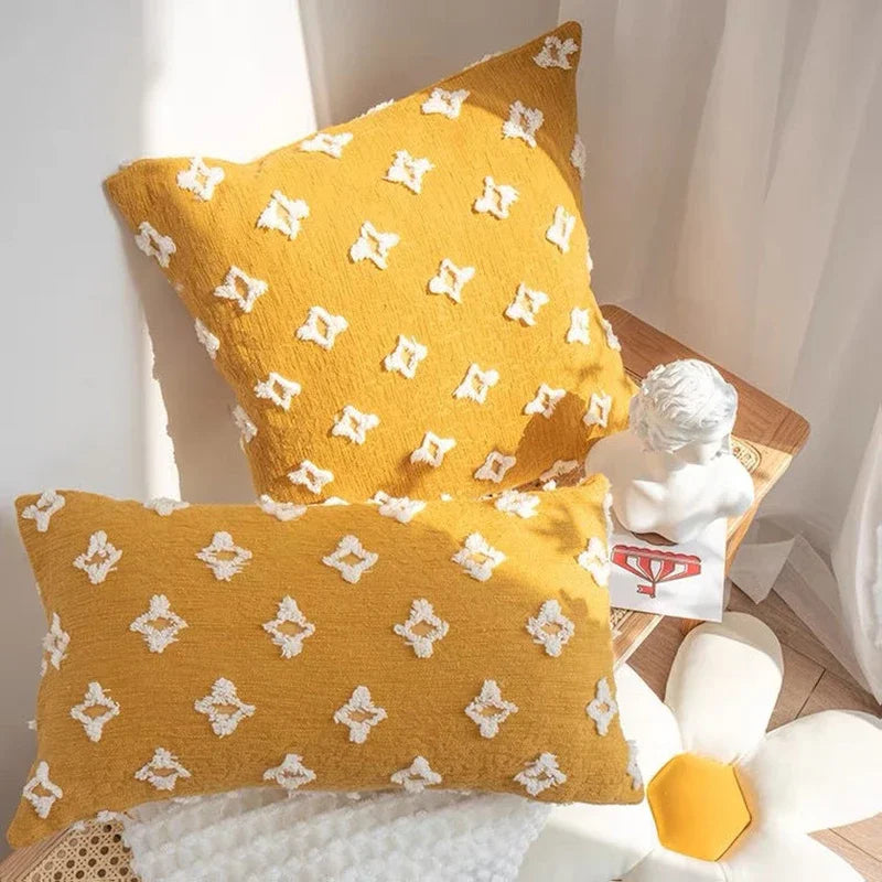 Cut Flower Embroidered Lumbar Cushion Cover 30x50cm | 100% Cotton Jacquard Pillow Case