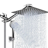 Shower Head Combo 8-12Inch High Pressure Rain Shower Head with Adjustable Extension Arm With 3-way Handheld Shower Spray