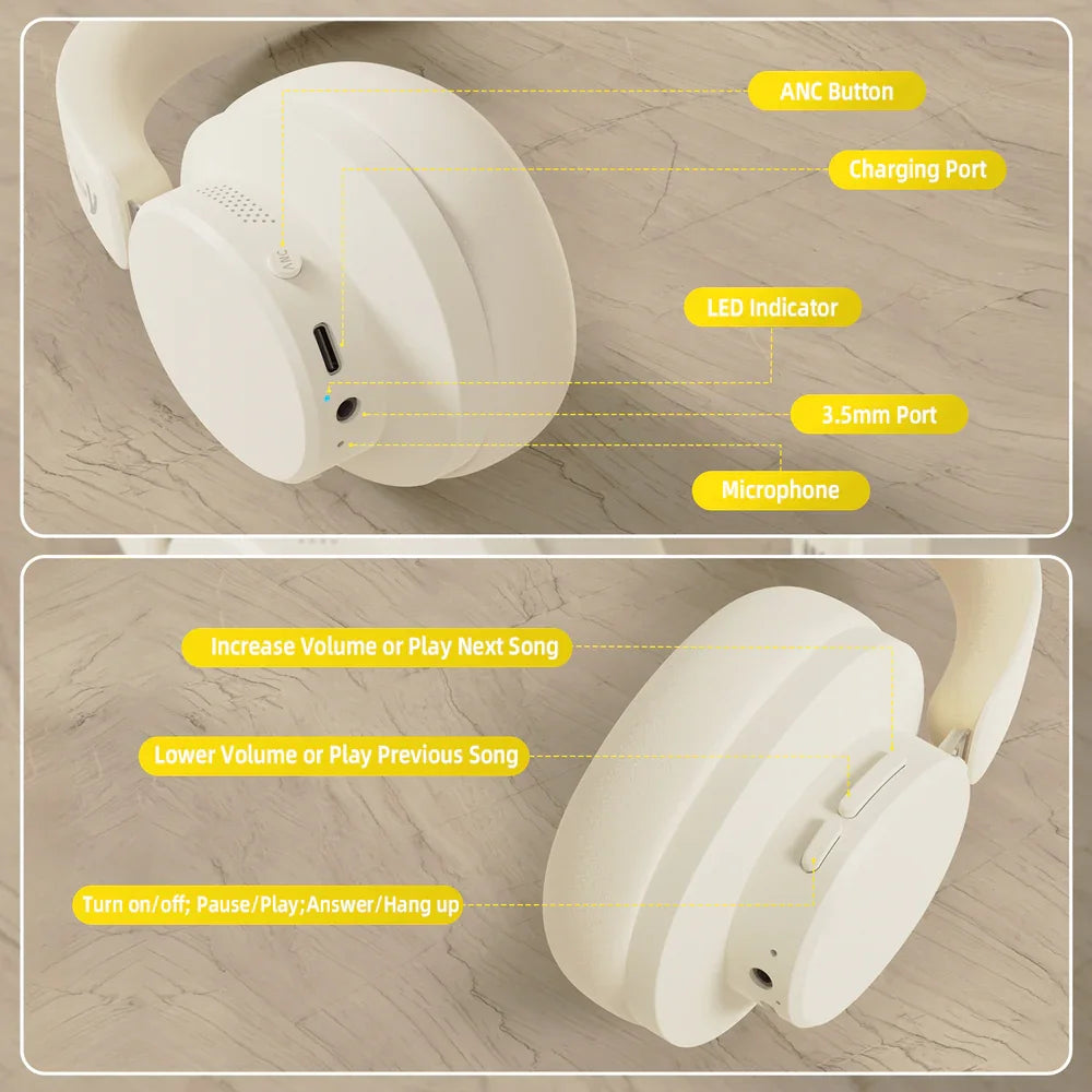 ATTACK SHARK G500 Bluetooth Active Noise Cancelling Over-ear Headsets, Bluetooth 5.3/3.5mm Stereo Wired Lightweight Headsets,