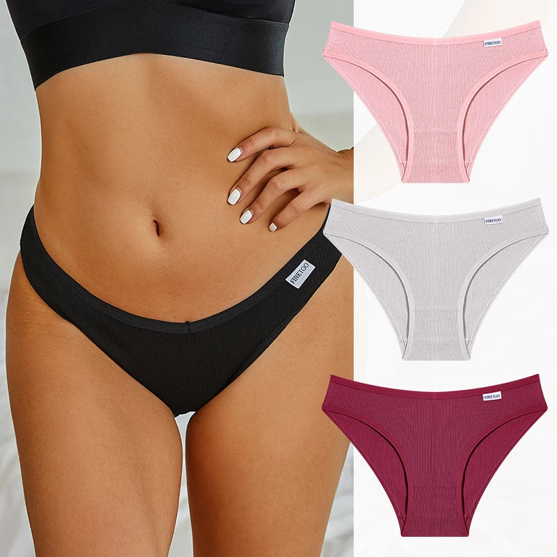 Set de 3 Panties de Algodón con Rayas - Ropa Interior Sexy de Talle Bajo