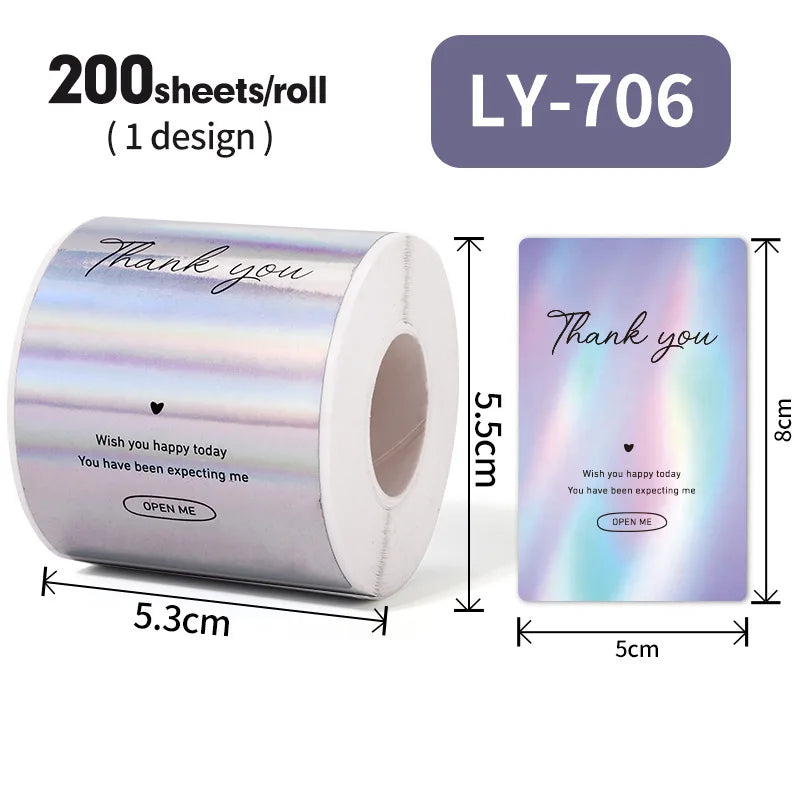 120-200Sheets/Roll Thank You Stickers DIY Decor Labels for Cake Bakery Baking Decoration Self-adhesive Label Gift Wrap Sticker