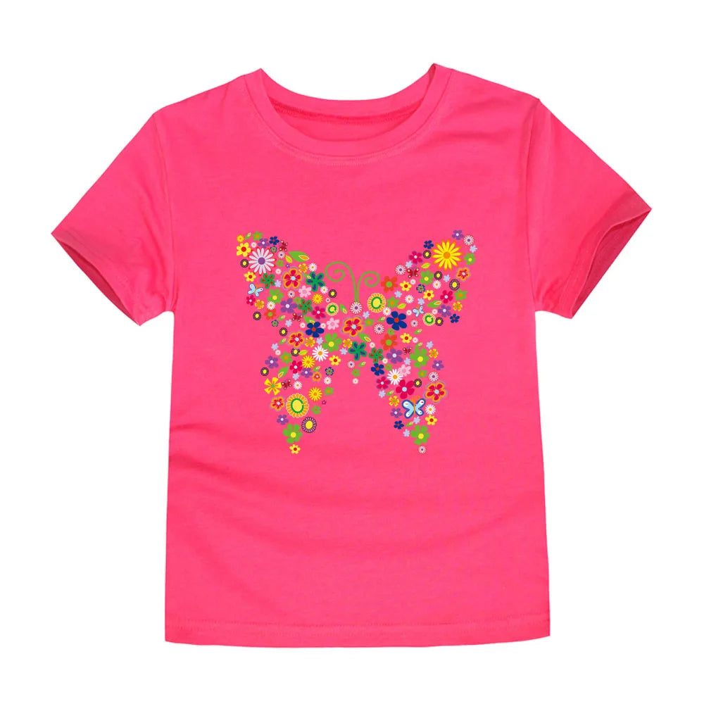 Girls 100% Cotton Flower Print T-Shirt | Sizes 2–14 Years | Pink & White