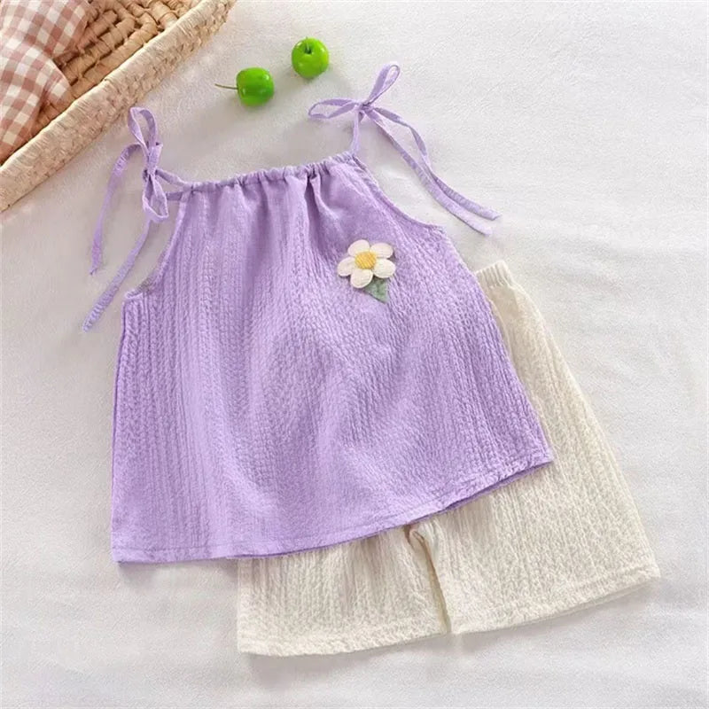 Girls Korean-Style Floral Vest & Shorts Set, 4–6Y