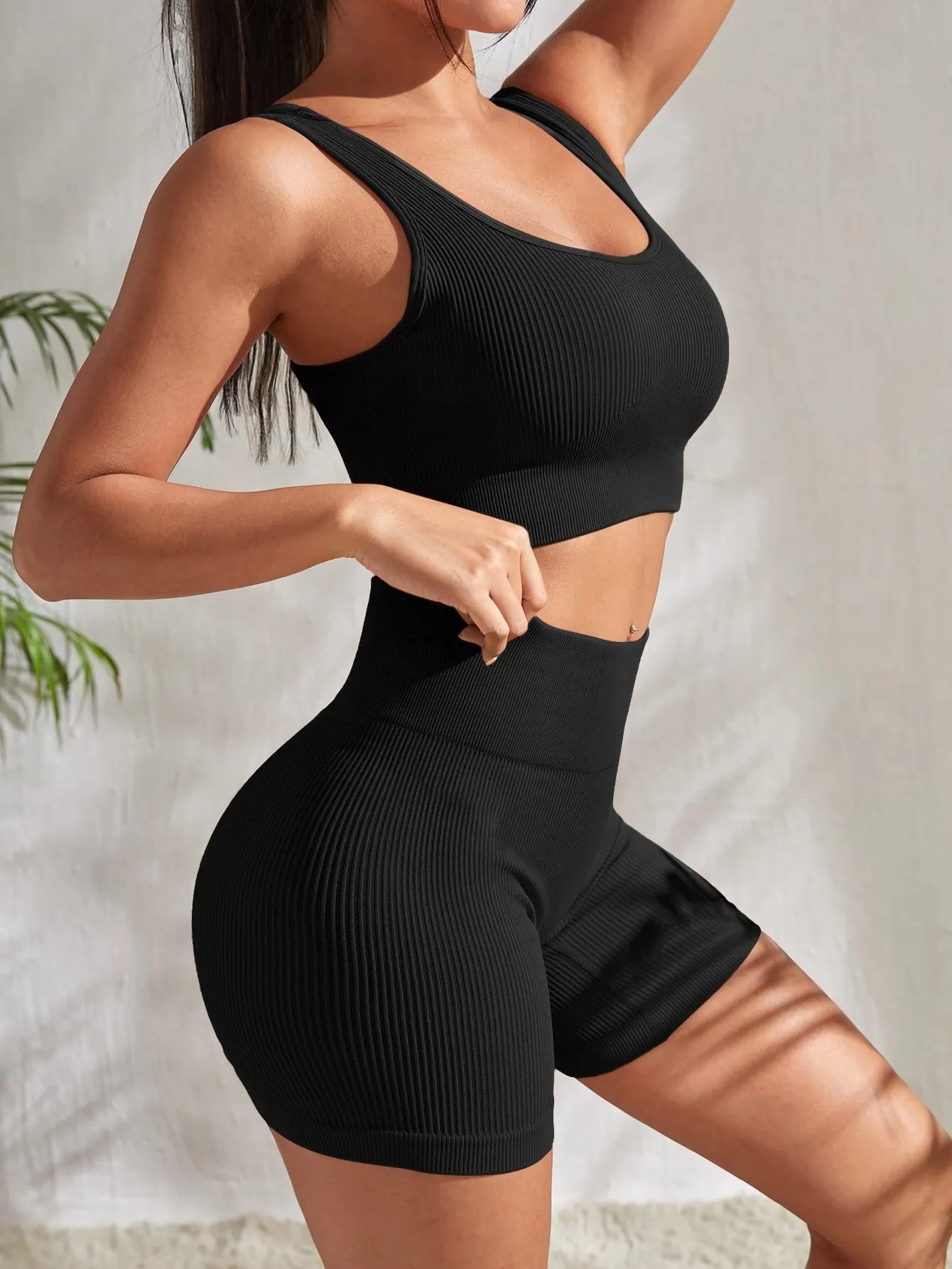 Seamless Ribbed Yoga Set for Women – Crop Tank & High Waist Shorts | Hector & Maison