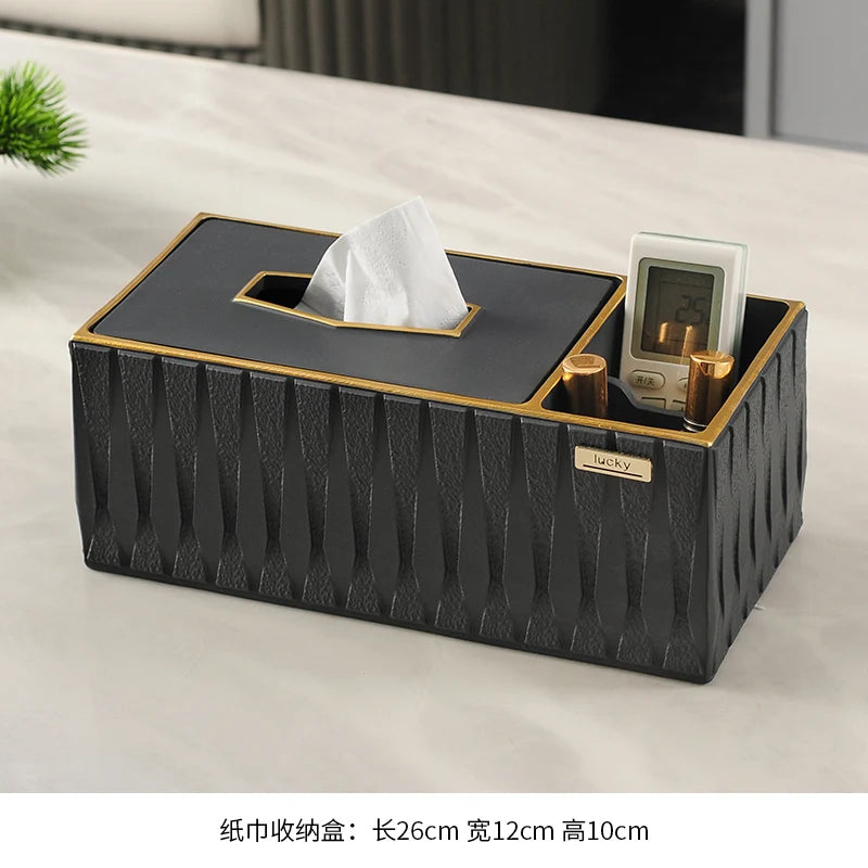 Luxury Resin Desktop Organizer – Ashtray & Tissue Box with Metal Trim