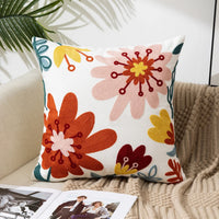 Floral Embroidered Cotton Pillow Cover - Rustic Decorative Cushion Case