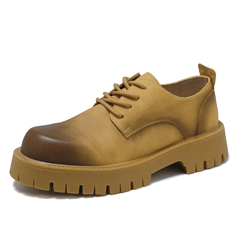 Men's Genuine Leather Platform Derby Shoes - Waterproof Casual Loafers