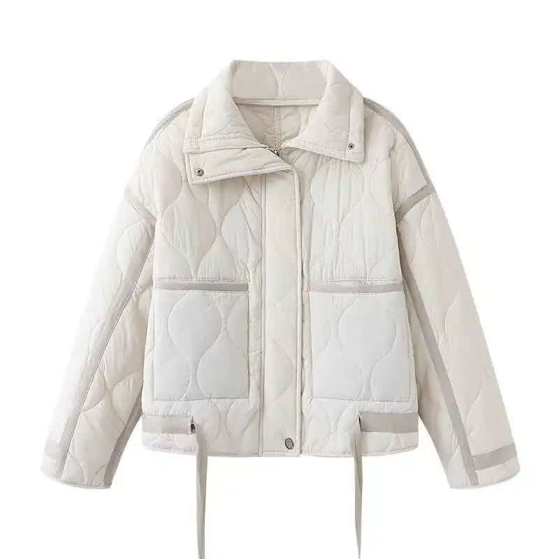 Chaqueta Casual Mujer - Algodón Color Sólido con Cierre Manga Larga