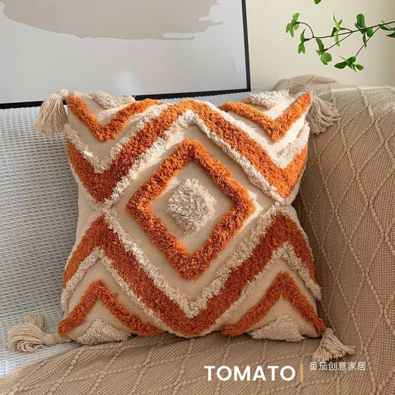 Bohemian Embroidered Pillow Cover - Geometric Tassel Cushion Case