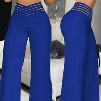 Fashionable Trendy Women's Hollowed Out Waist Belt High Waisted Large Size Pants Casual Straight Tube Loose Wide Leg Pants