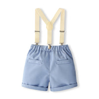 Toddler Boys Summer Outfits Solid Color Bowtie Short Sleeve Shirts Tops Suspender Shorts 2Pcs Gentleman Clothes Set