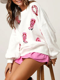 Women s Loose Valentine s Day Sweatshirt Horseshoe Boots Print Crew Neck Long Sleeve Pullovers Fall Winter Casual Tops Shirts