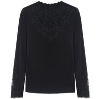 Elegant Lace Long Sleeve T-Shirt – Slim Fit Embroidered Floral Top