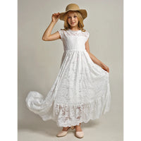 Lace Flower Applique Backless Gown – Elegant Girls' Party & Wedding Dress Ages 2–12