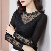 Elegant Lace Long Sleeve T-Shirt – Slim Fit Embroidered Floral Top