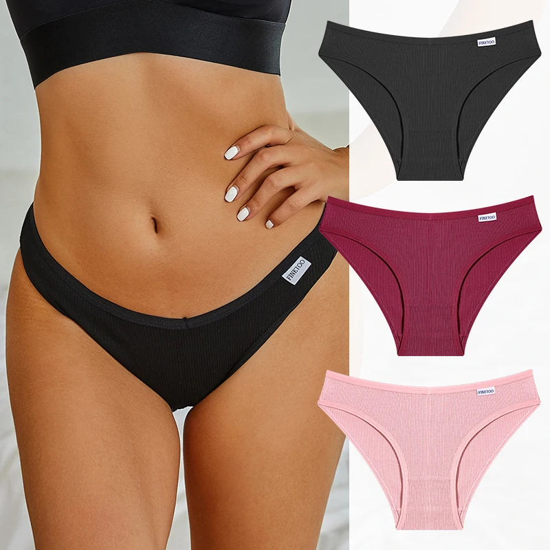 Set de 3 Panties de Algodón con Rayas - Ropa Interior Sexy de Talle Bajo