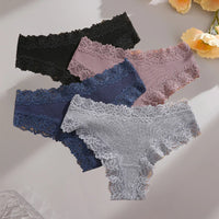 4-Pack Lace & Cotton Bikini Panties – Low-Rise, Soft & Breathable Women's Underwear