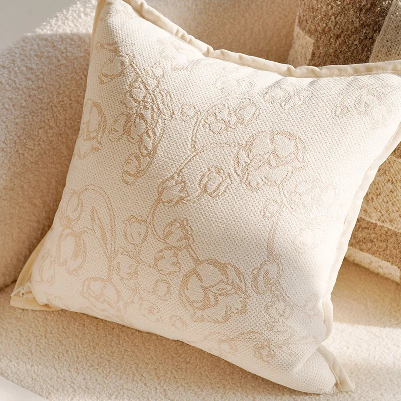 French Light Luxury Forest Jacquard Cushion Cover | Brown Patchwork Pillow Case