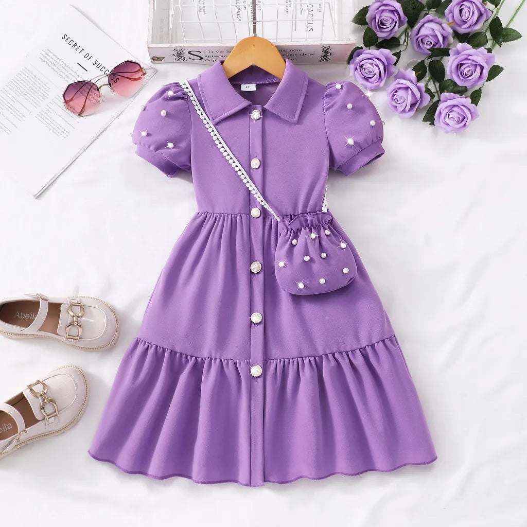 Pearl Detail A-Line Princess Dress – Casual Summer Girls' Dress Ages 3–7