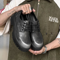 Men's Genuine Leather Platform Derby Shoes - Waterproof Casual Loafers