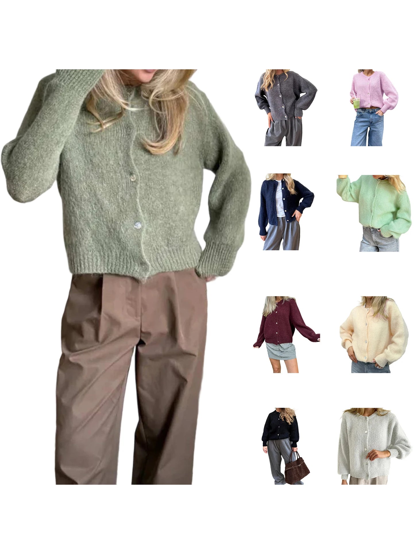 Women s V-Neck Cable Knit Sweater Long Sleeve Solid Color Button Down Cardigan Casual Fall Winter Tops