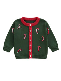 Infant Toddler Christmas Reindeer Knit Cardigan Sweater Long Sleeve Button Down Winter Clothes for Boys Girls with Festive