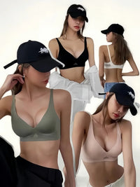 Deep V Mesh Push-Up Bralette | Wire-Free Seamless Padded Bra for Women | S–XL
