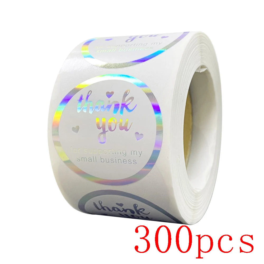 50-500pcs Rainbow Laser Thank You Stickers 1 Inch White Thank You Small Business Sticker For Crafts Gift Packaging