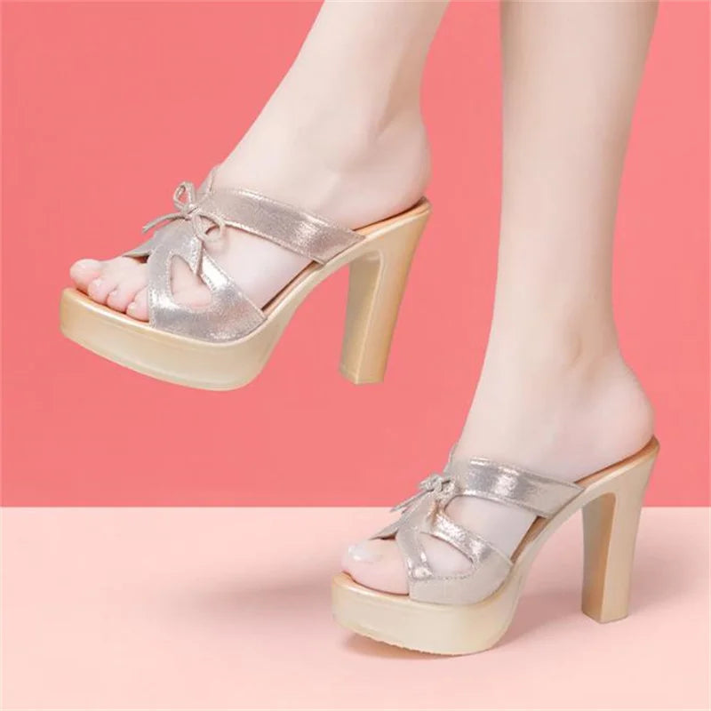 Women's Patent Leather Platform Slides | Block High Heel Slippers | Sizes US 4–9
