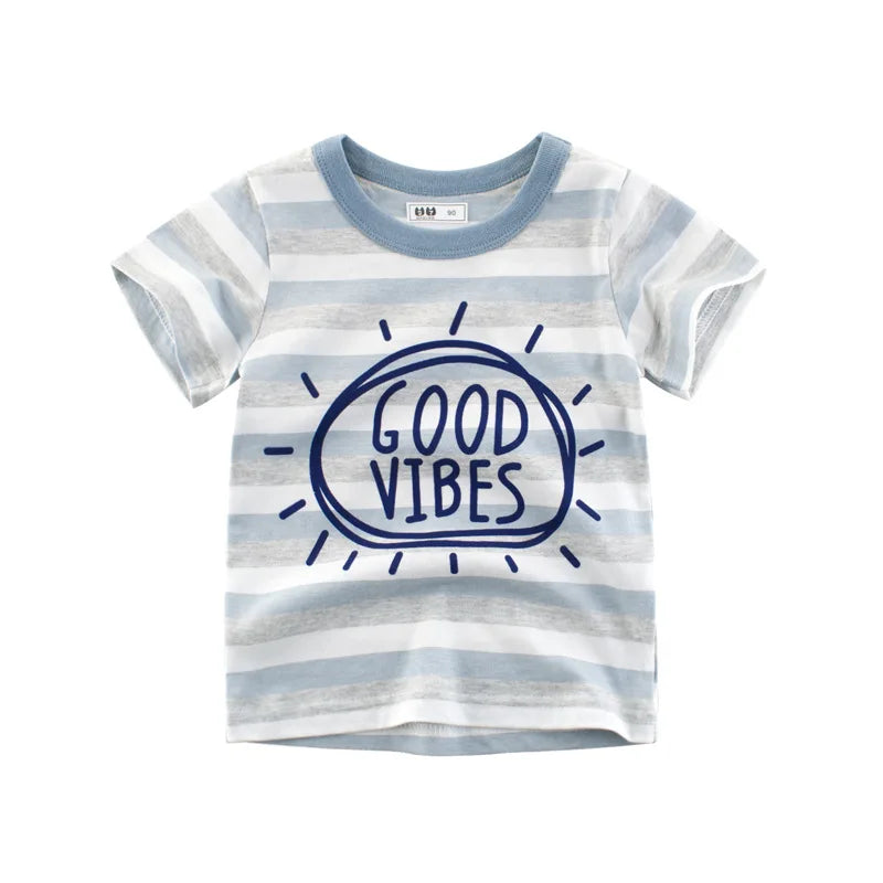 Boys Cartoon Stripe T-Shirt | 100% Cotton, Short Sleeve | Kids 2-9Y