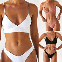 Bikini Push Up de Color Sólido - Conjunto de Dos Piezas con Talle Alto