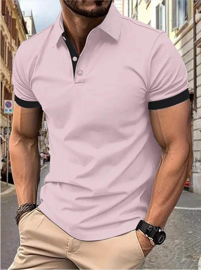 Men's Color Block Polo Shirt – Short Sleeve Casual Summer Top