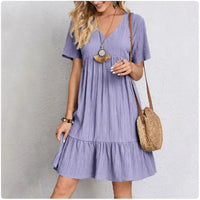 Vestido Peplum Mujer Verano - Cuello V Manga Corta con Volantes Cintura Suelta
