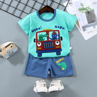 Kids Pure Cotton Summer Set - Cartoon T-Shirt & Shorts 2-Piece
