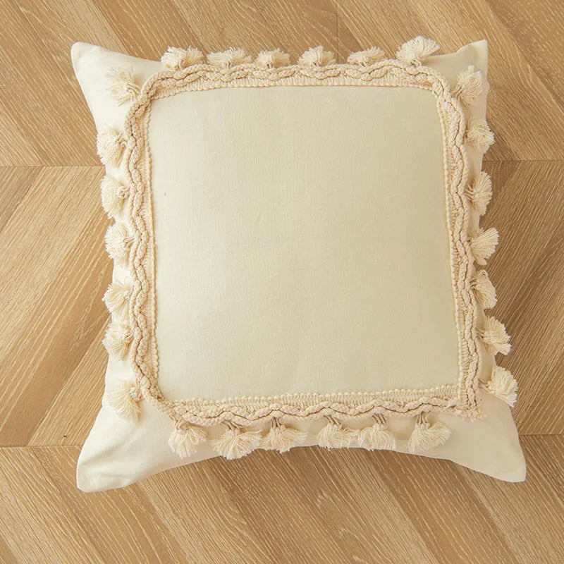 Moroccan Style Tassel Cushion Cover 45x45cm | Geometric Boho Sofa Pillow Case