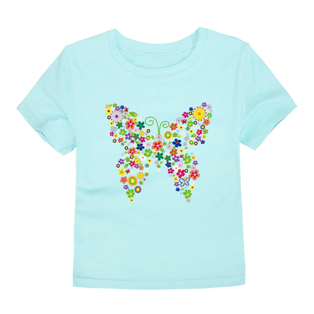 Girls 100% Cotton Flower Print T-Shirt | Sizes 2–14 Years | Pink & White
