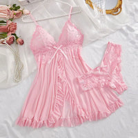 Conjunto de Lencería de Encaje 2 Piezas - Camisón Transparente con Sostén y Panty