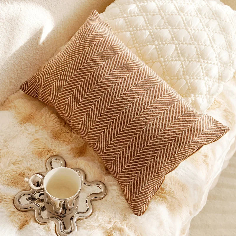 French Light Luxury Forest Jacquard Cushion Cover | Brown Patchwork Pillow Case
