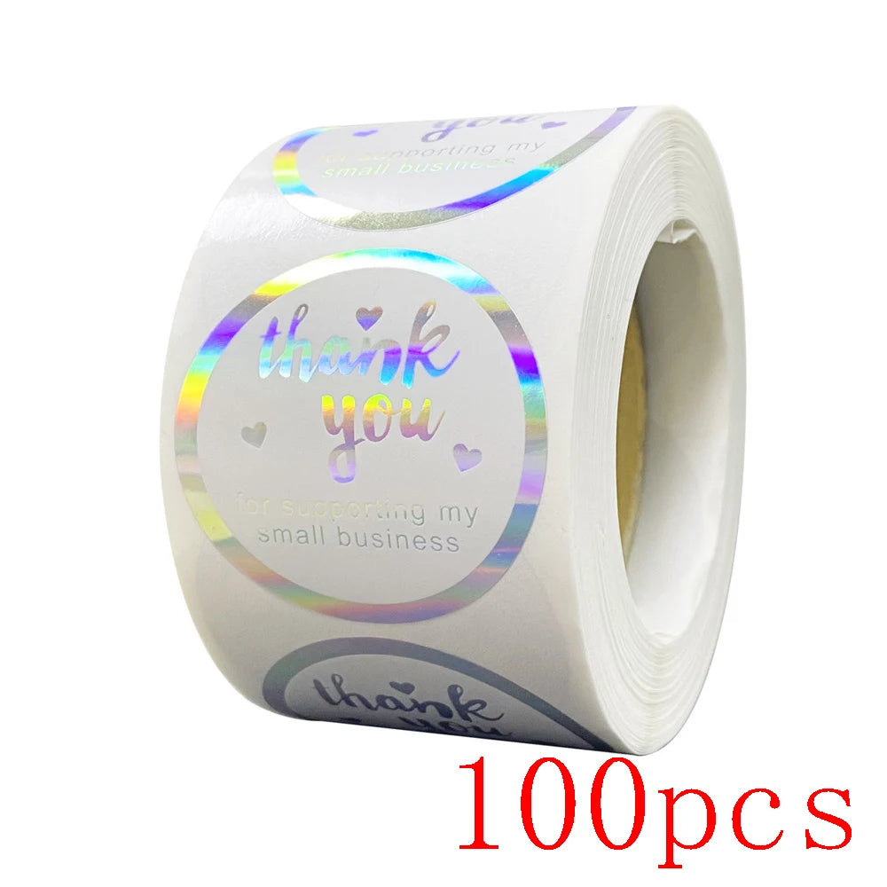 50-500pcs Rainbow Laser Thank You Stickers 1 Inch White Thank You Small Business Sticker For Crafts Gift Packaging