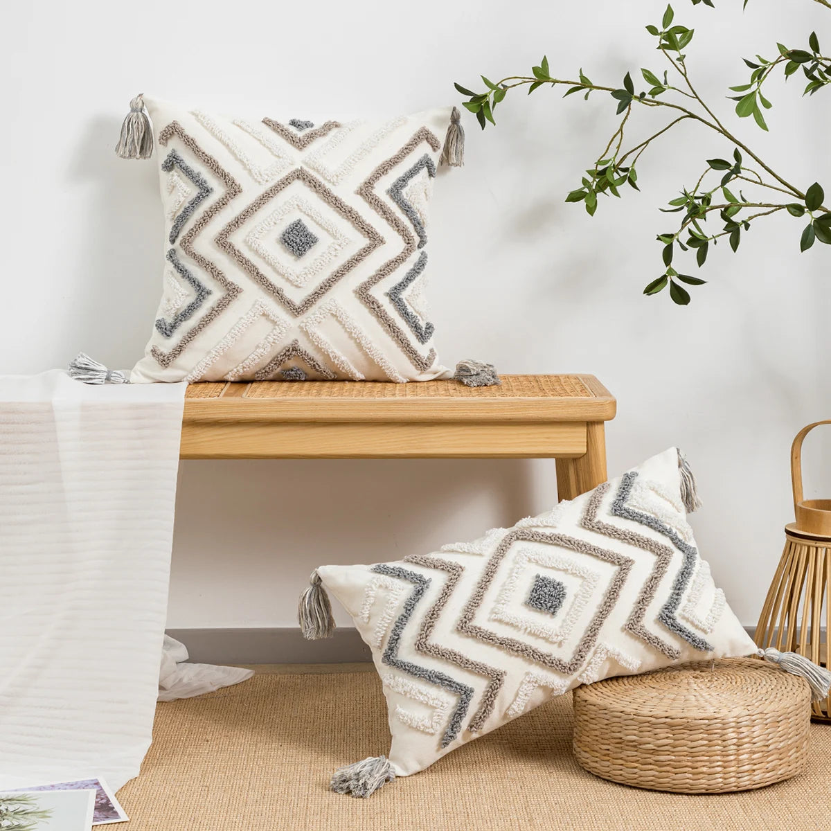 Geometric Bohemian Throw Pillow Cover | Modern Jacquard Cushion Case