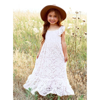 Lace Flower Applique Backless Gown – Elegant Girls' Party & Wedding Dress Ages 2–12