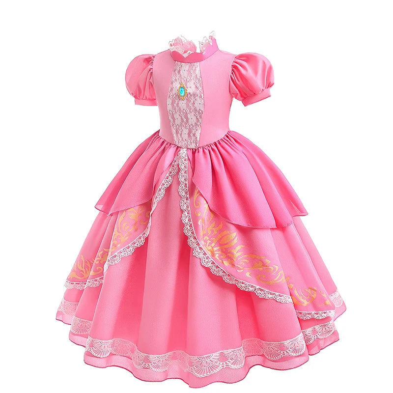 Lace Puff Sleeve Ball Gown – Elegant Princess Party Dress for Girls Ages 4–8