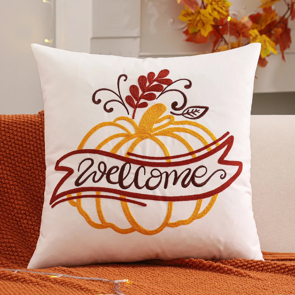 1 PC Halloween Decoration Throw Pillow Cover Pumpkin Ghost Embroidery Velvet Autumn Thanksgiving Harvest Home Living Room