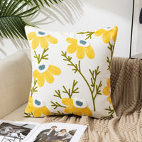 Floral Embroidered Cotton Pillow Cover - Rustic Decorative Cushion Case