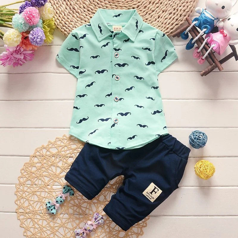 Boys Summer Outfit Set - Cotton Shirt & Shorts 2-Piece