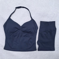 Conjunto Yoga 2 Piezas Mujer - Top Halter Sin Espalda y Shorts Cintura Alta Seamless
