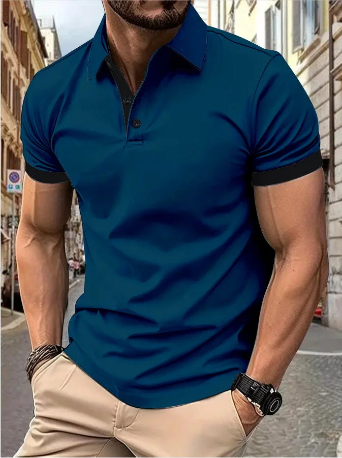 Men's Color Block Polo Shirt – Short Sleeve Casual Summer Top