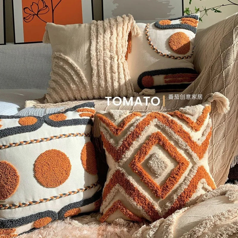Bohemian Embroidered Pillow Cover - Geometric Tassel Cushion Case