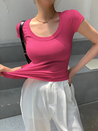 Camiseta Mujer 100% Algodón - Cuello Redondo Slim Fit Básica Coreana Verano 2025